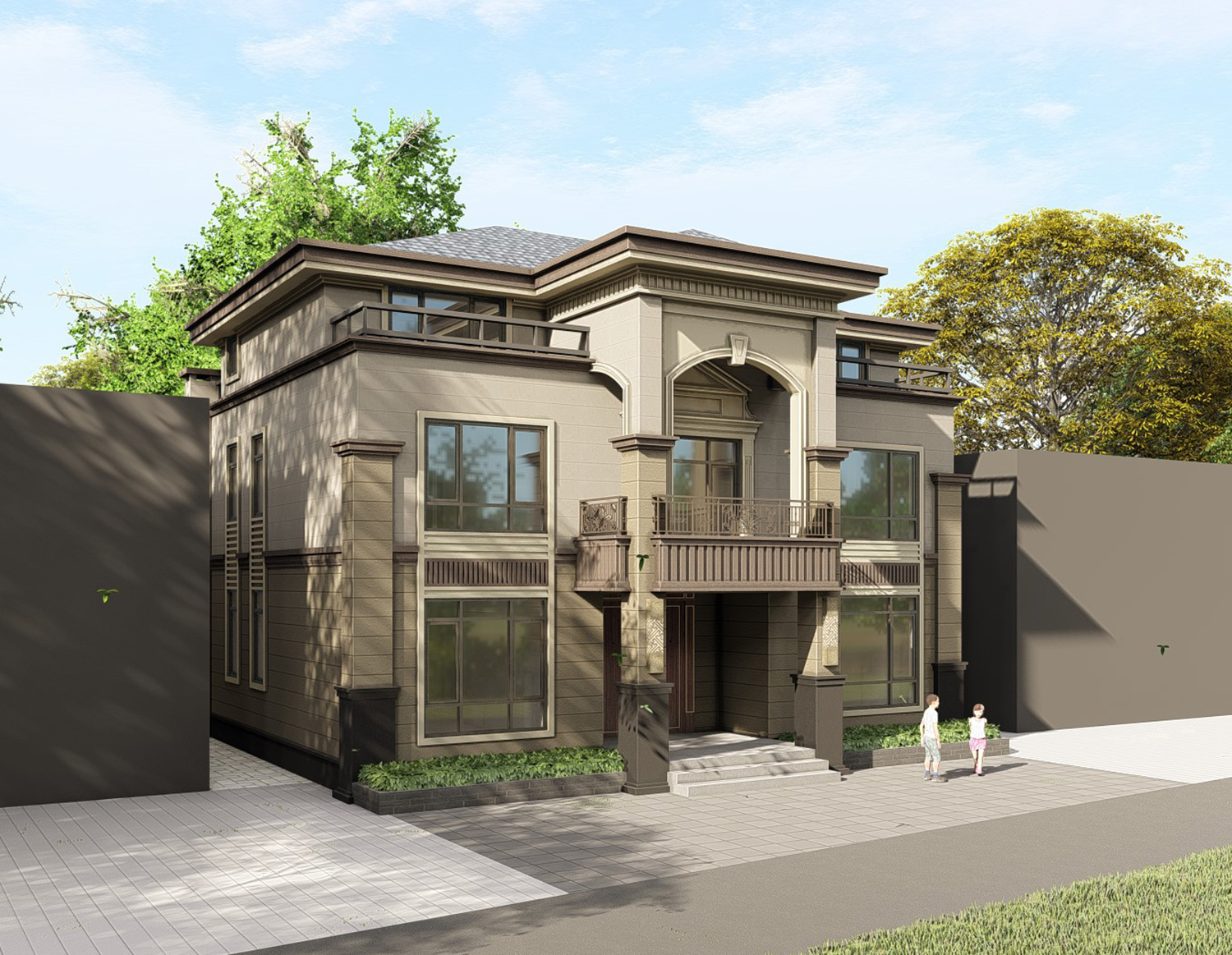 土建造价参考82万，面宽11.7m×进深13.5m 三层欧式风格别墅