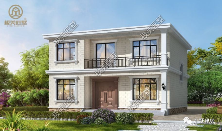 别墅|回乡建房,推荐这一栋12X12米正方户型,经典平屋顶二层别墅