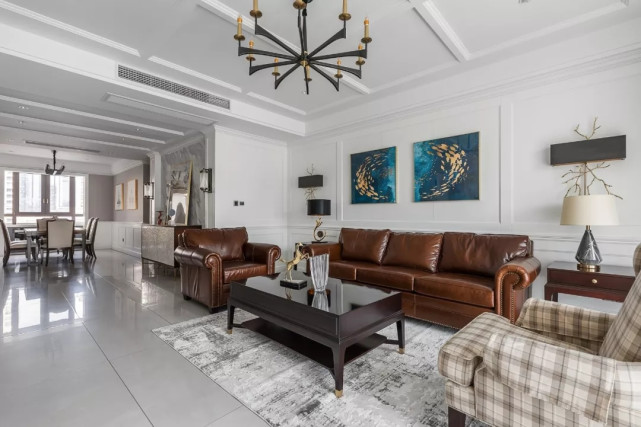 180平美式四居室,电视墙用大理石简约而不简单很高级
