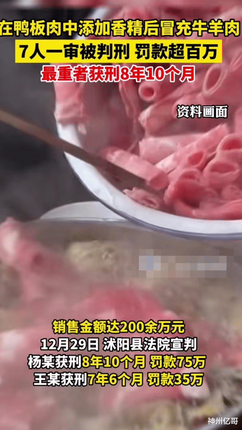 江苏沭阳，7人用鸭肉加香精制作假牛羊肉卷获利200多万被判刑