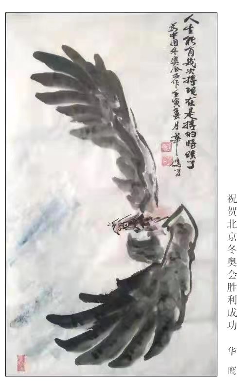 老飞行员华鹰以鹰画庆祝神舟十五号载人飞船发射