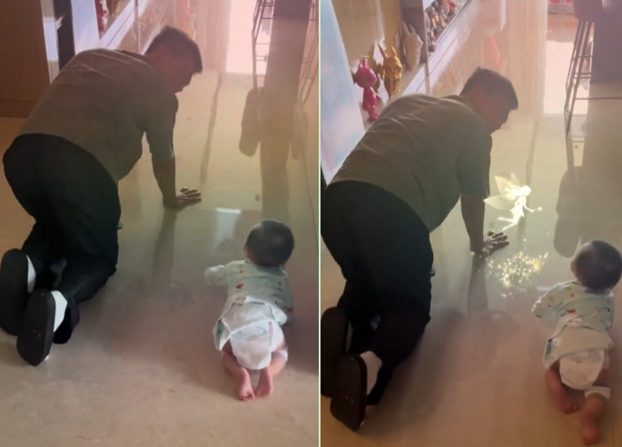 甜宠剧|杜淳1岁女儿豪宅内练走路！穿纸尿裤跪地上乱爬，身形太瘦引关注