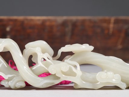 和田玉籽料|清代：和田玉籽料灵芝如意一柄