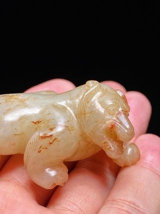 和田玉籽料|明以前 熟坑 和田玉籽料 白玉 玉熊 把件 摆件