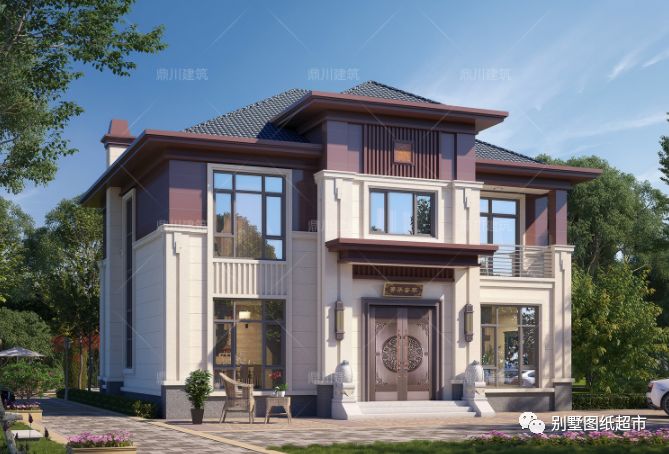 面宽12米,新中式二层农村别墅,宜居又气派,一看就是大户人家