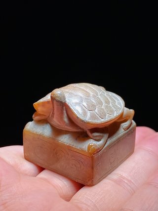 和田玉籽料|明以前 和田玉籽料 白玉 凤鸟纹 龟钮印章 玉印