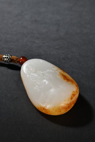 星月菩提|和田玉籽料原石雕观音把件