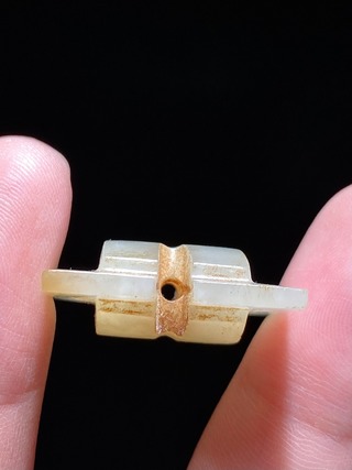 和田玉籽料|汉 熟坑 和田玉籽料 白玉 工字珮 挂件