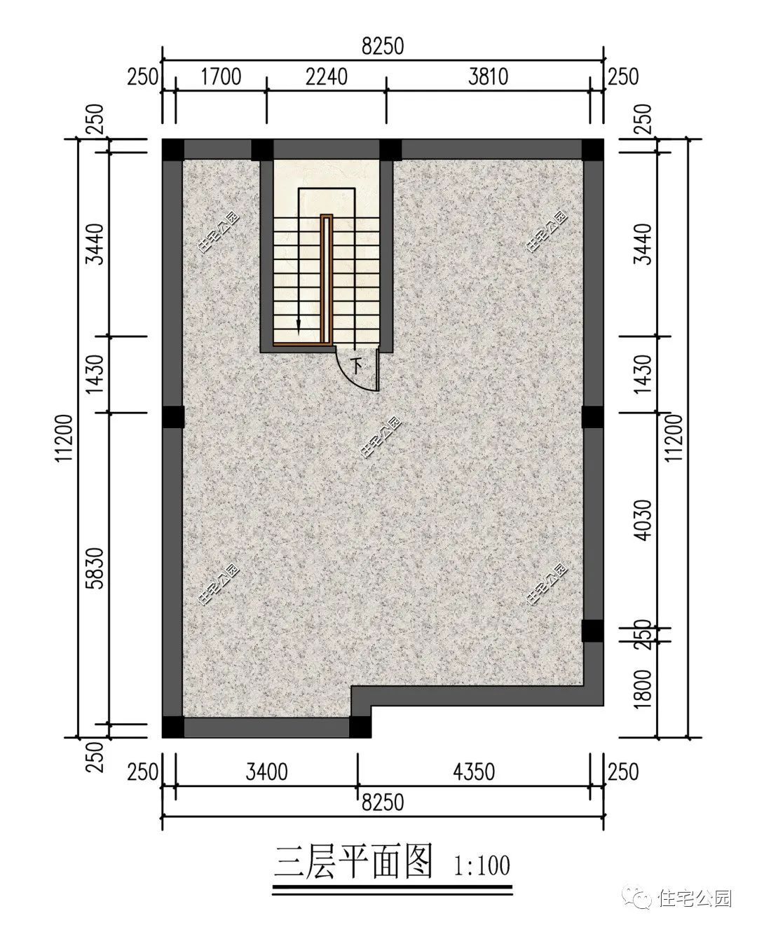 8×11米西墙无窗的现代坡屋顶别墅,占地仅92平