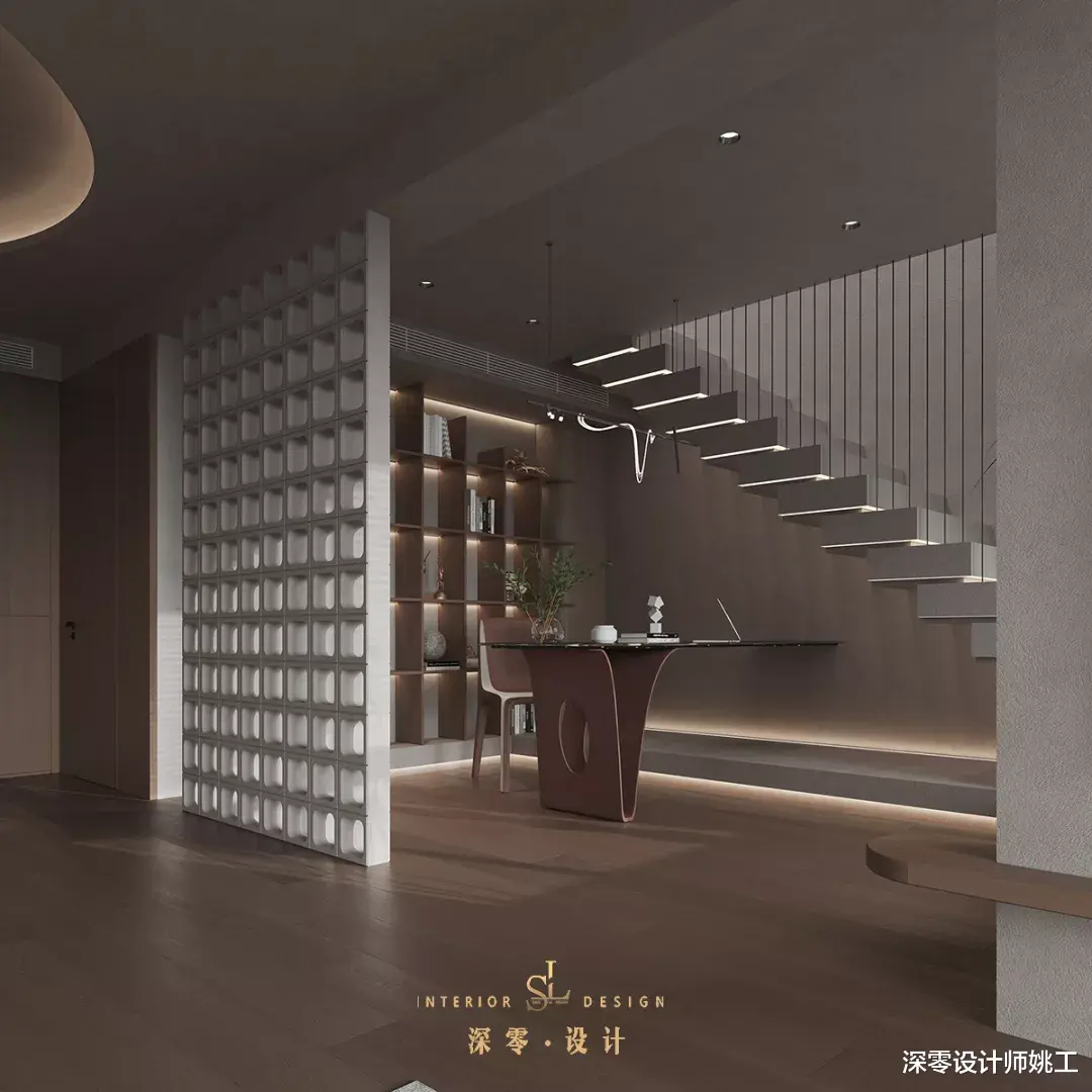 看这套190㎡侘寂风复式,木质地板+水泥灰,营造出优雅高级的环境