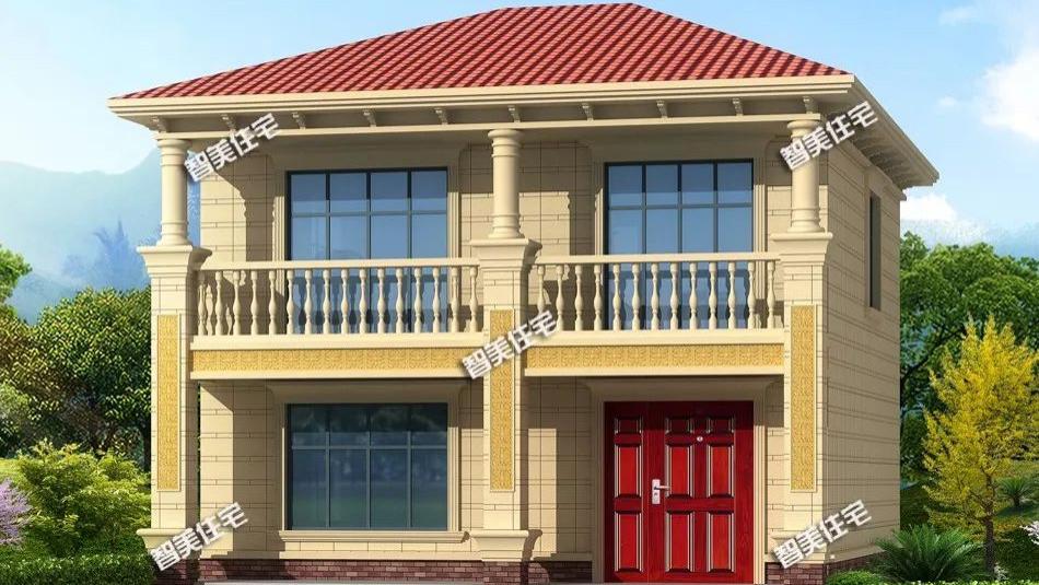 极简的两层小别墅，室内有大堂屋，厨房单独建在农村很实用