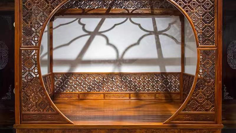 经典|黄花梨攒接四合如意月洞门架子床