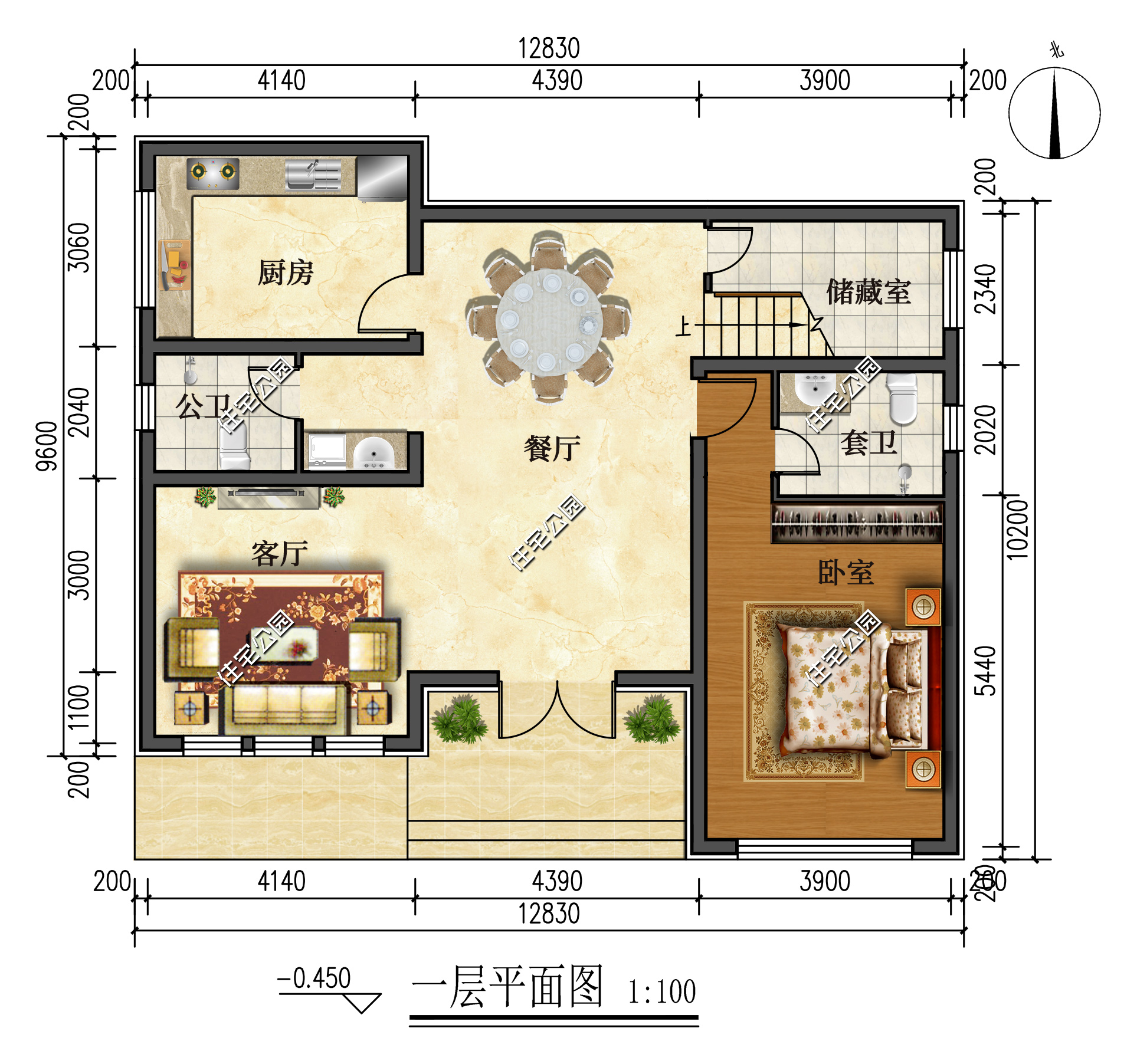 开放式客厅+朝南主卧,12×10米占地125平的二层别墅,简约实用