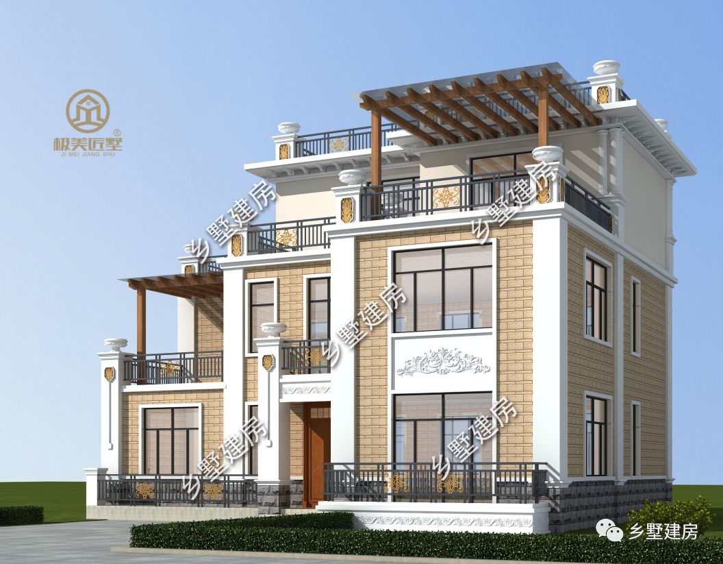 赏田园绝美风光,大气农村三层别墅,图纸准备好等你来盖