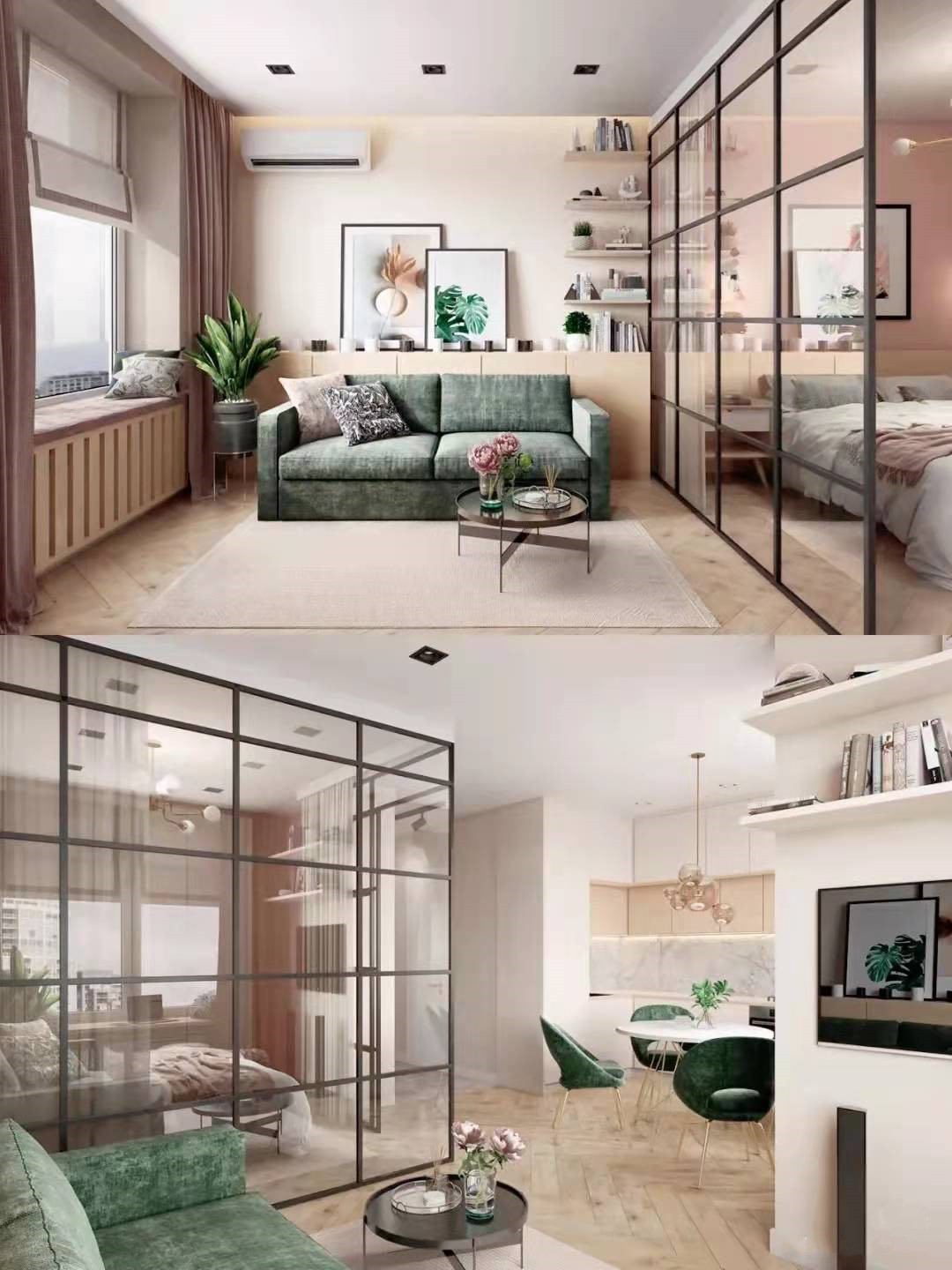 45平方二手房改造，巧用玻璃隔断多出一间房