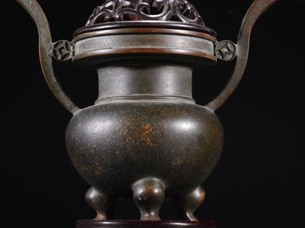 紫檀|晚清【老铜制 紫檀镶和田玉 香薰炉】