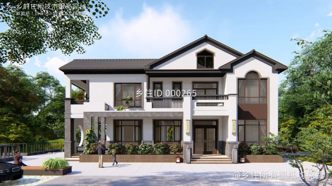 乡住免费图纸土建造价参考90万,面宽18.8m×进深13.1m 二层新中式风格别墅