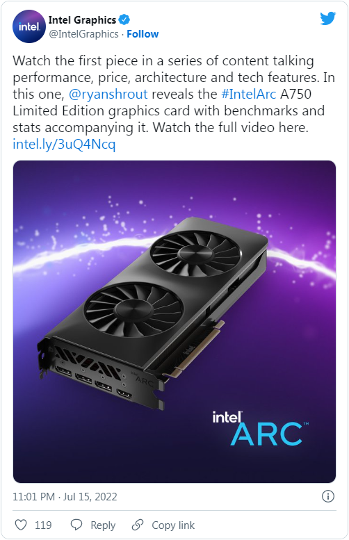 智能手表|英特尔分享Arc A750限量版显卡跑分 较RTX 3060领先17%