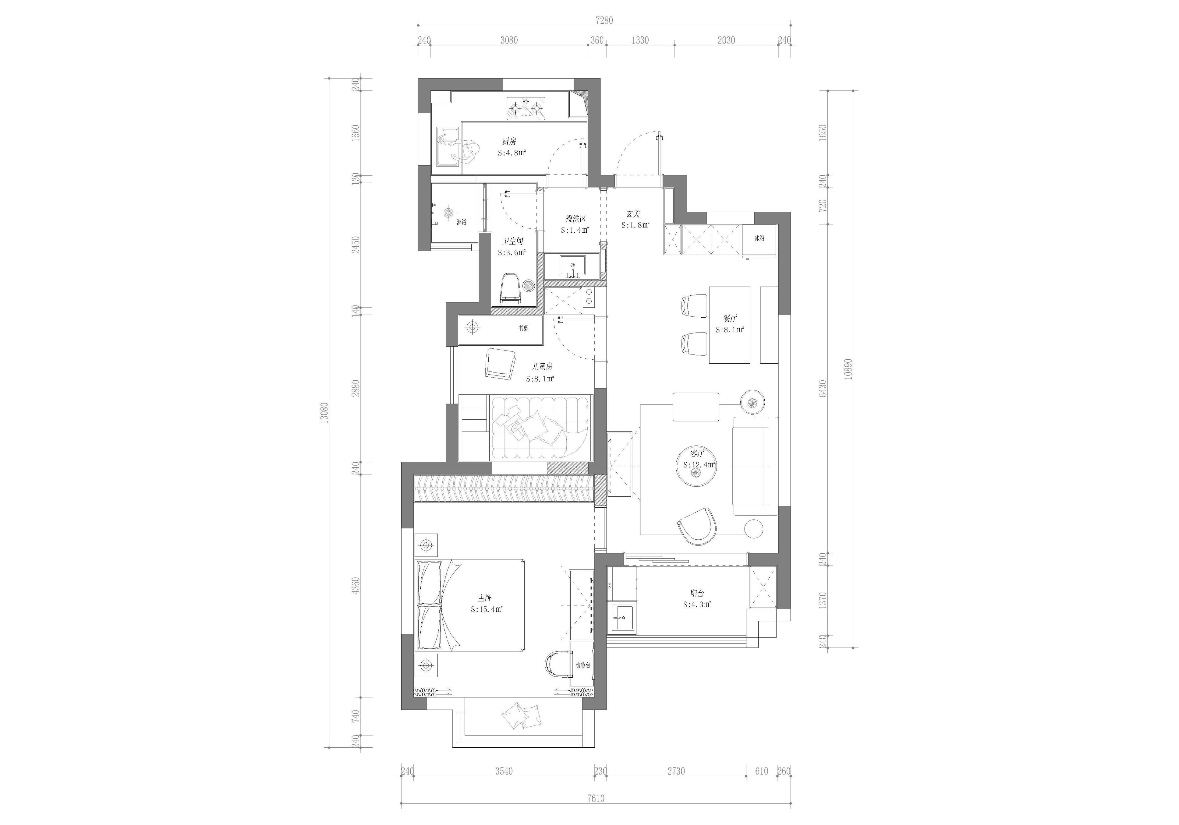 84平时尚北欧风二居室,儿童房明净清朗,餐厅充满仪式感