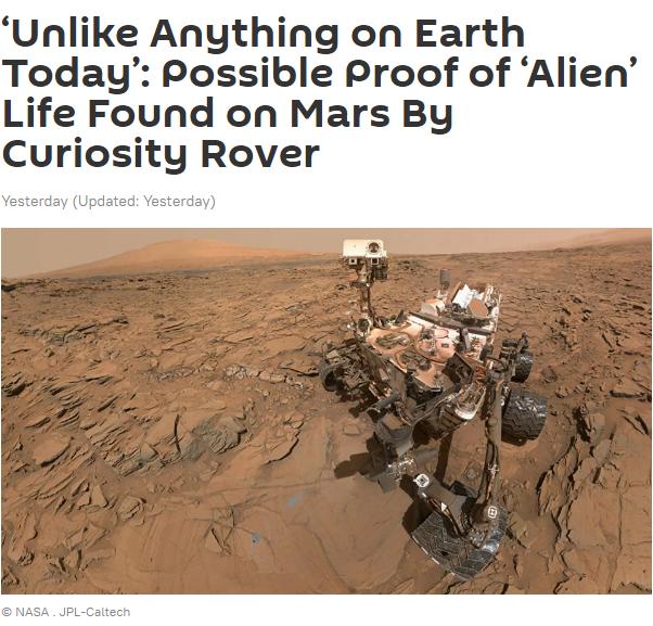 美国“好奇号”探测器在火星发现不寻常碳信号，或与外星生命有关