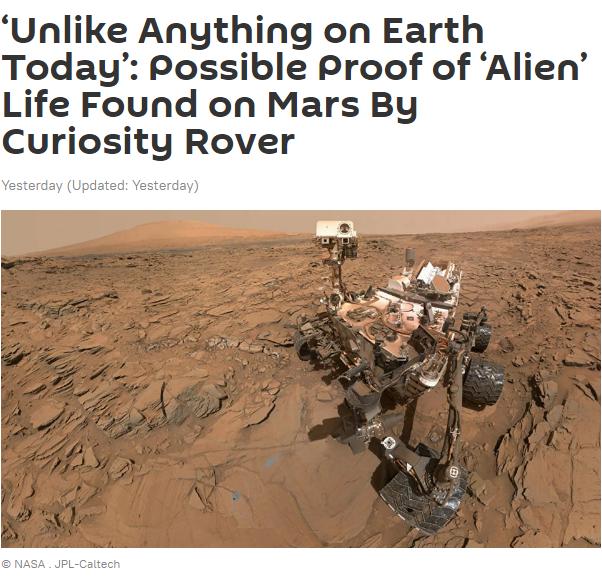 美国“好奇号”探测器在火星发现不寻常碳信号,或与外星生命有关