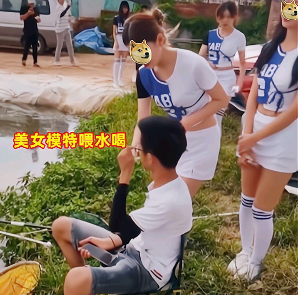 |钓鱼人的私人助理？模特递烟送水帮忙捞鱼，难怪男人喜欢钓鱼