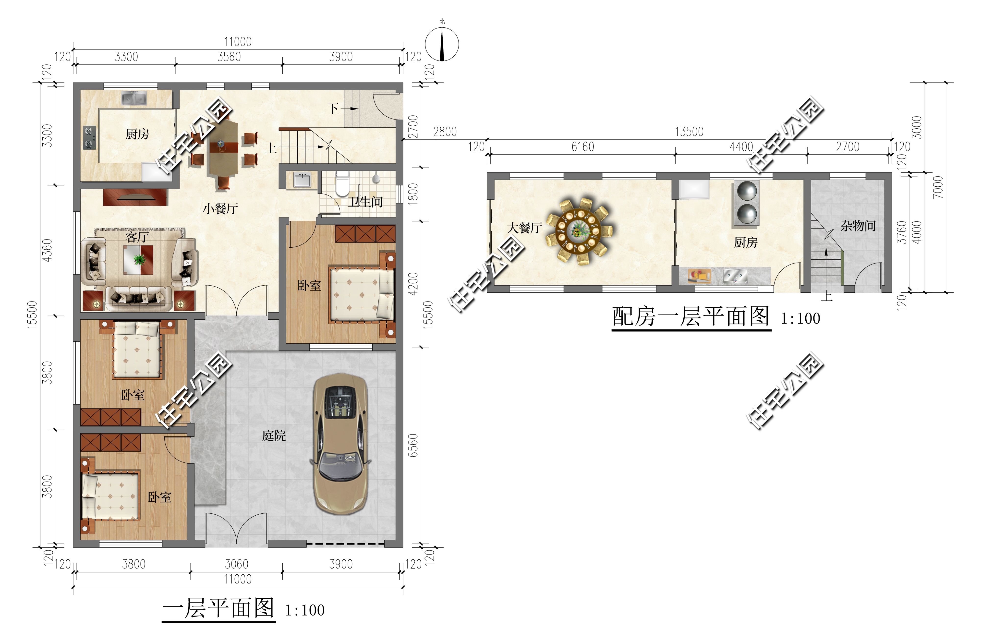 大餐厅+柴火厨房+露台+超大储物间，27×15米中式小院