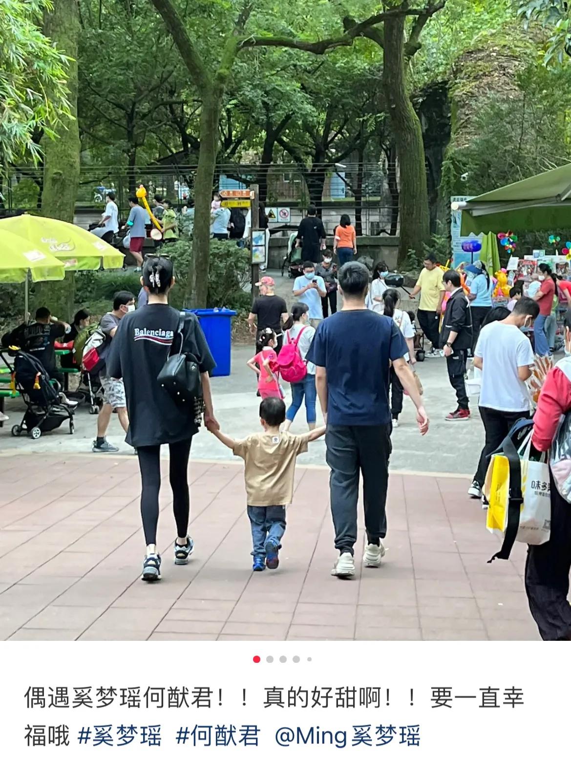 奚梦瑶|奚梦瑶何猷君带儿子游动物园,一家三口牵手同行,画面温馨有爱