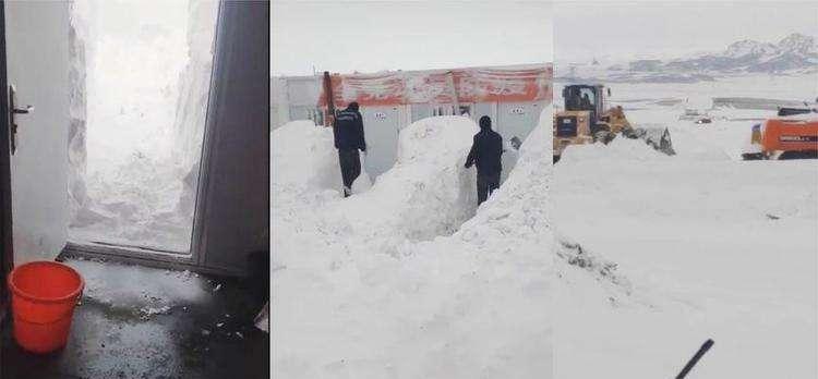 男子醒来发现宿舍被积雪掩埋,叫来挖机铲出了一条路