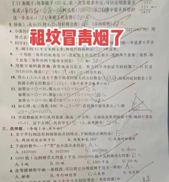 儿子期末数学考100分，家长激动称祖坟冒青烟！评论区一片骂声