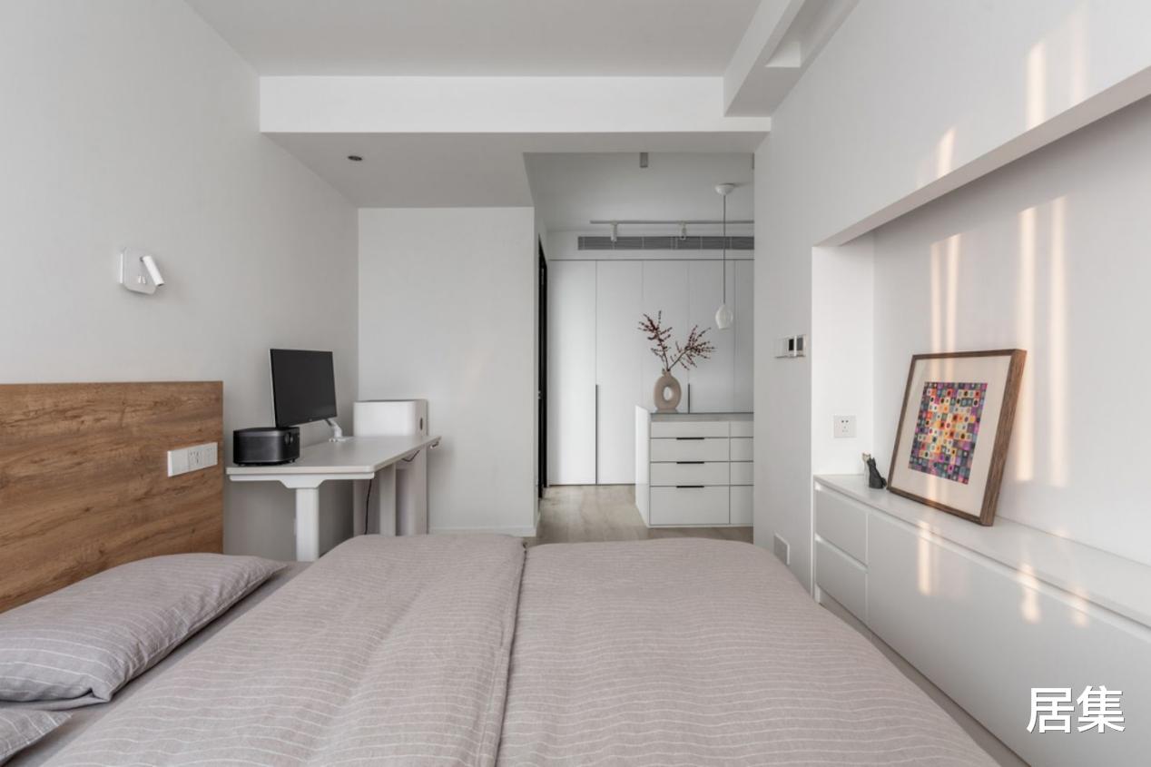 卧室|上海110㎡奇葩户型大变身,打造极简扇形餐厅和温柔北欧风卧室