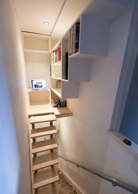 不服不行!阁楼楼梯装悬空储物柜、置物架,物尽其用,收纳翻倍