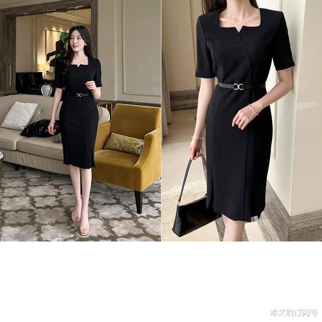 小黑裙|气质精致的方领小黑裙,是职场优雅女人的必备