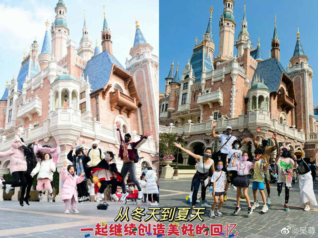 吴尊|吴尊晒与刘畊宏游迪士尼,9人同行阵仗大,小泡芙NeiNei长大不少