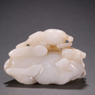 和田玉籽料|清代 和田玉籽料麒麟送书摆件