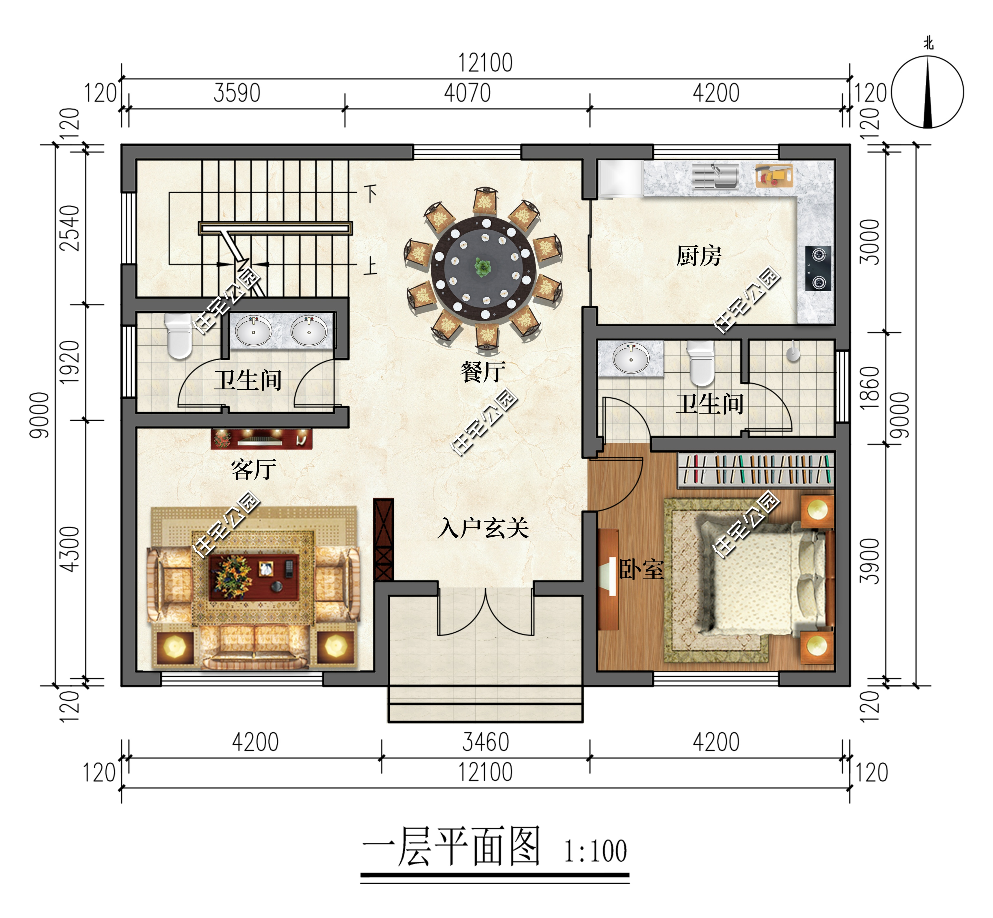12×9米三层新中式别墅，占地仅104平，卧室多朝南设计