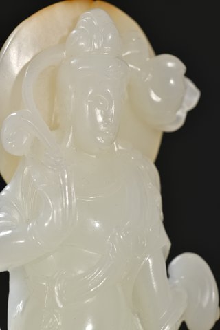 和田玉籽料|重器 和田玉籽料观音摆件