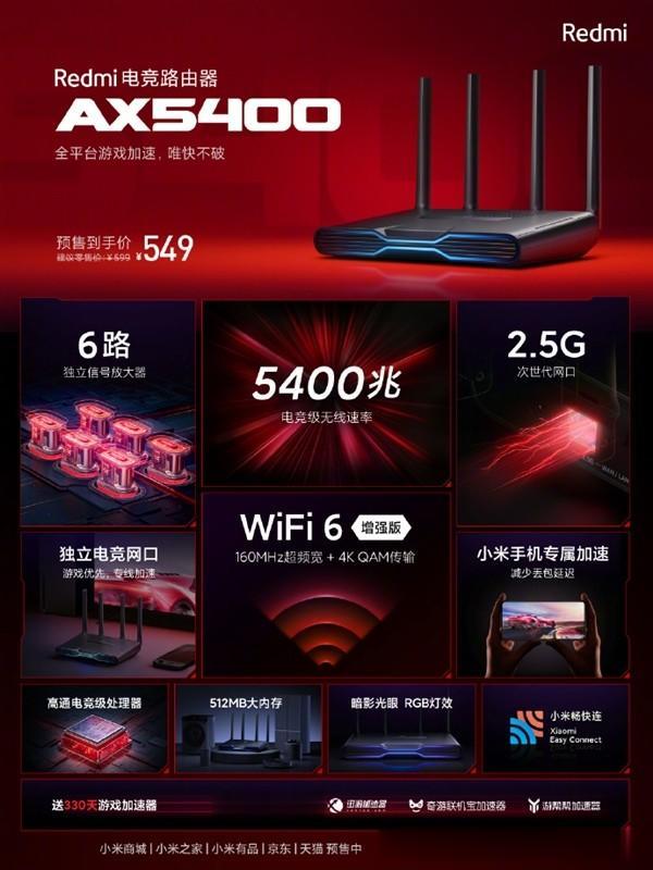 路由器|性价比之王！Redmi首款电竞路由器AX5400发布：首发549元