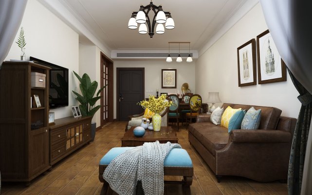 125平美式风三居室,配以暖色会让人百看不腻