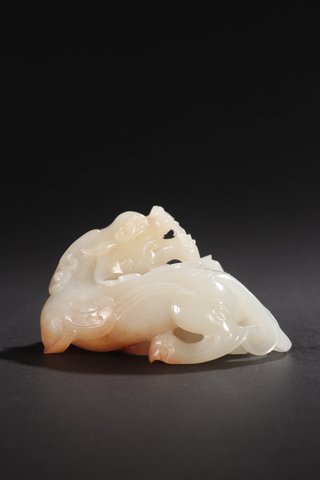 |清-和田玉“子母瑞兽”摆件