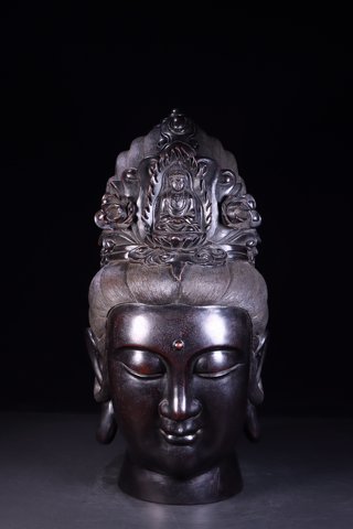 紫檀|回流：老紫檀木雕观音头像。