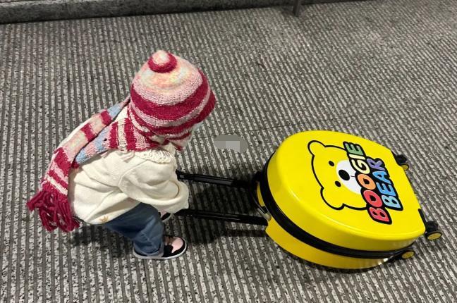 林峰|张馨月到上海探班林峰,女儿自己拉行李箱,被网友指责拉黑问题