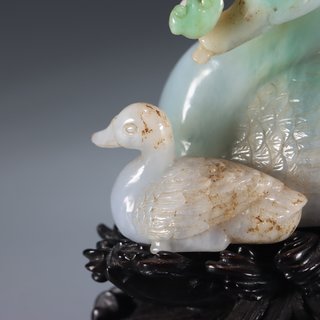 漆器|旧藏：翡翠“鹅如意”摆件（带座）