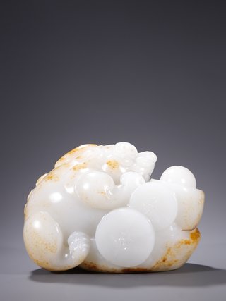 和田玉籽料|旧藏·和田玉籽料招财貔貅原石雕