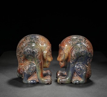 |汉代：【和田玉熊摆件一对】