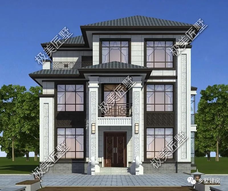 12.8X12米三层新中式别墅，一起感受典雅时尚，建房选它不后悔