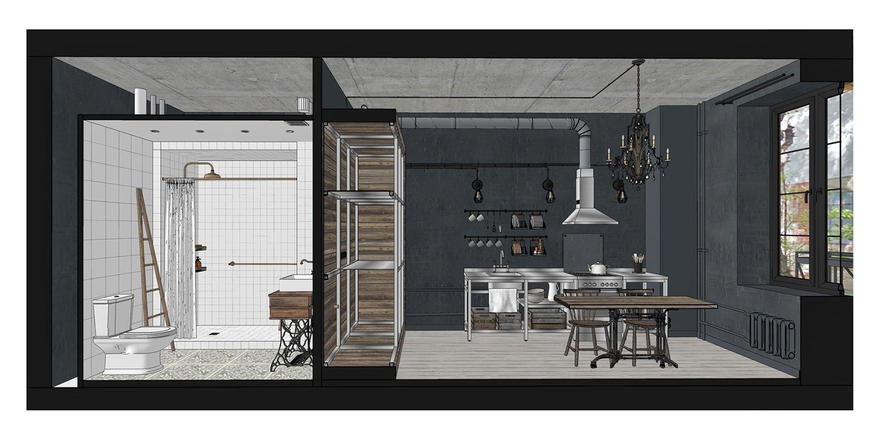 40平方米的小户型，工业风格设计超级炫酷，开放式的设计实用性强