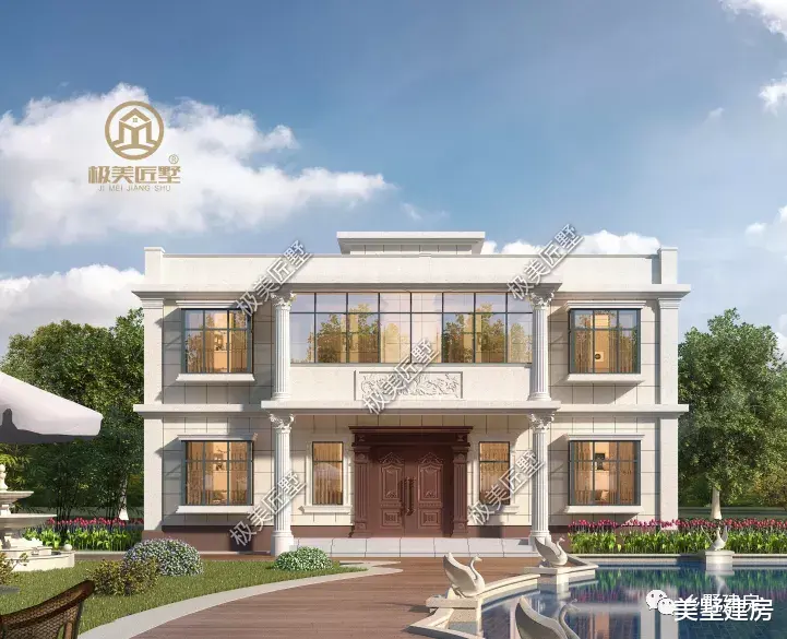 内设电梯的二层别墅,平屋顶设计,美观大气