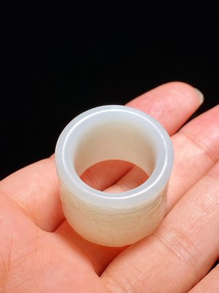 伯牙|清乾隆 和田玉籽料 脂白玉 伯牙抚琴 诗文 扳指 把件