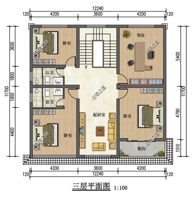12×11米带多卧室的三层欧式别墅,父母子女可分层居住